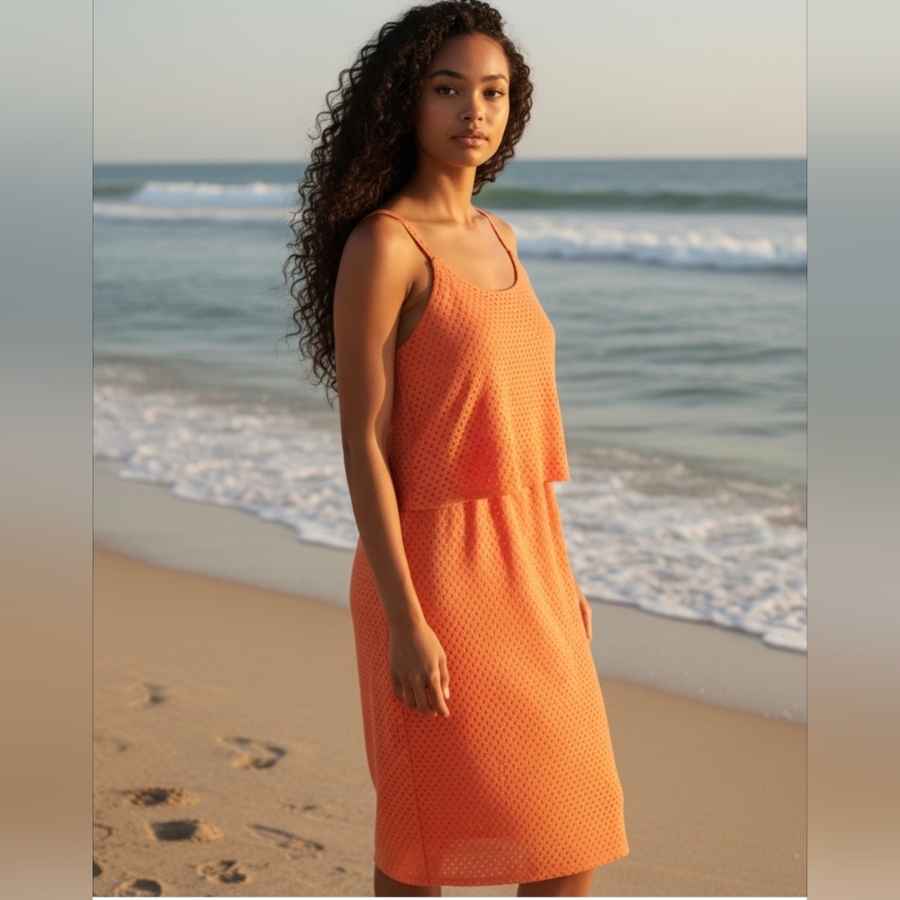 Ava & Viv Red-Orange Layered Midi Dress - Picture 1 of 1